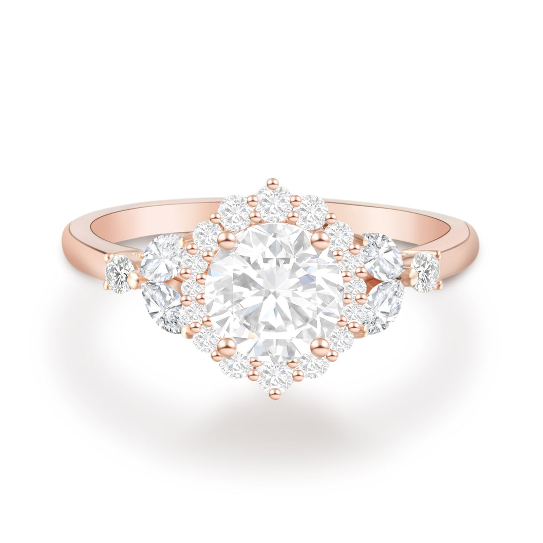 Dainty Flower Shape Round Cut Halo Engagement Ring