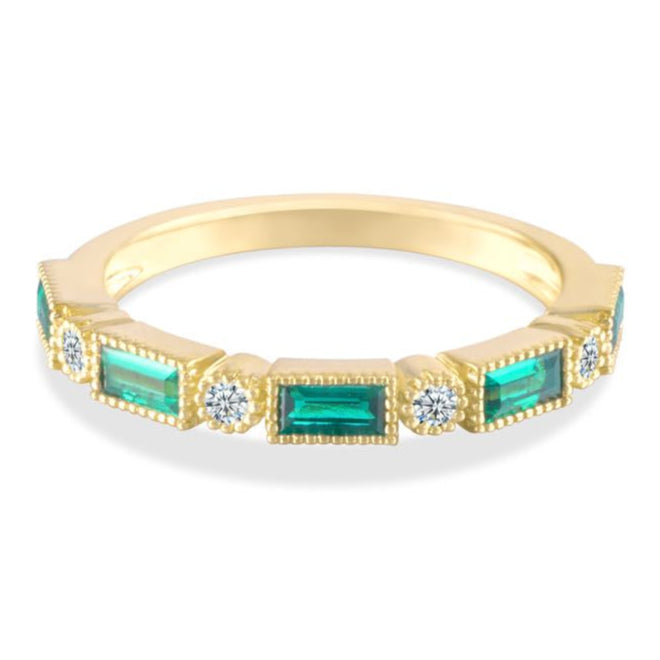 Delicate Emerald Pave Wedding Ring