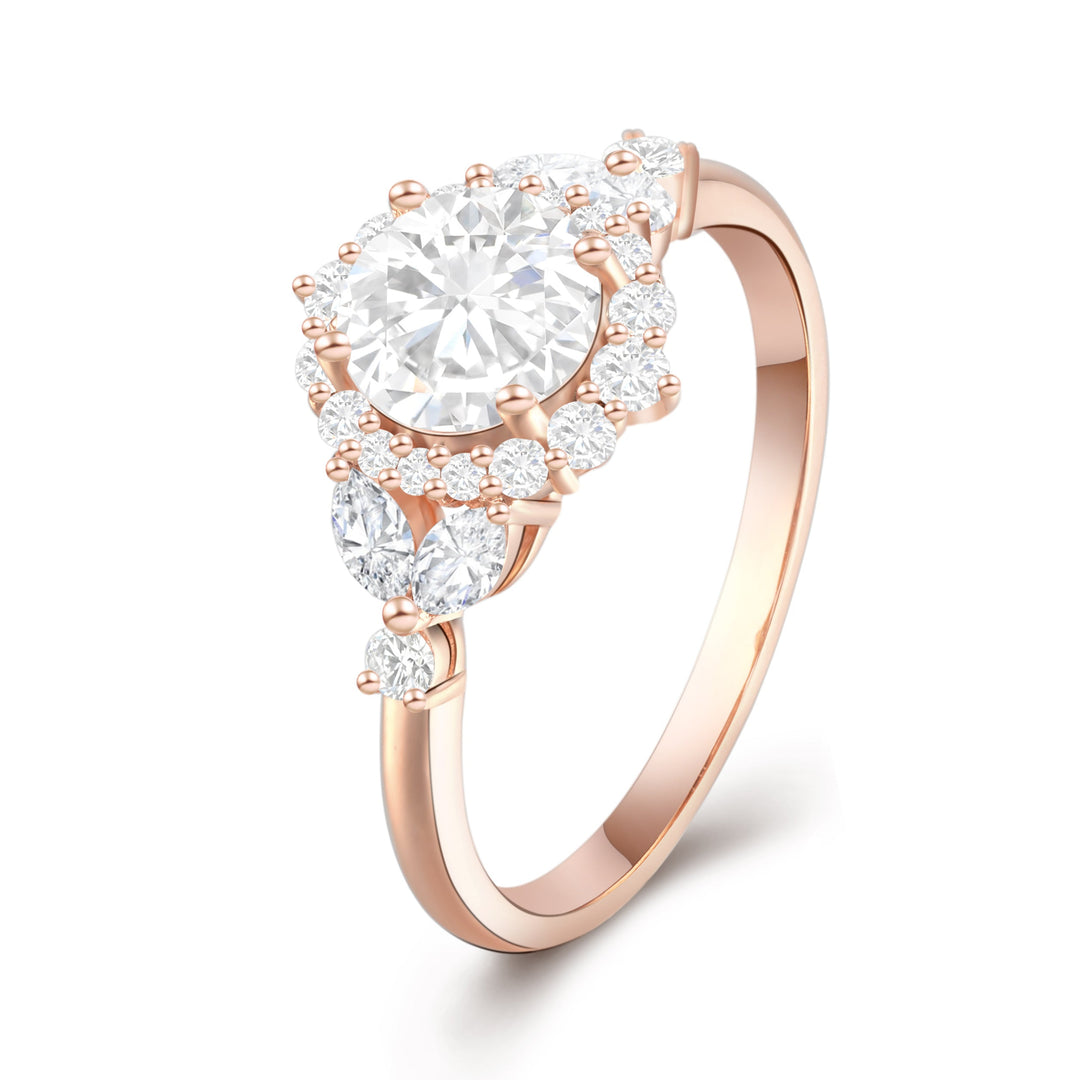 Dainty Flower Shape Round Cut Halo Engagement Ring