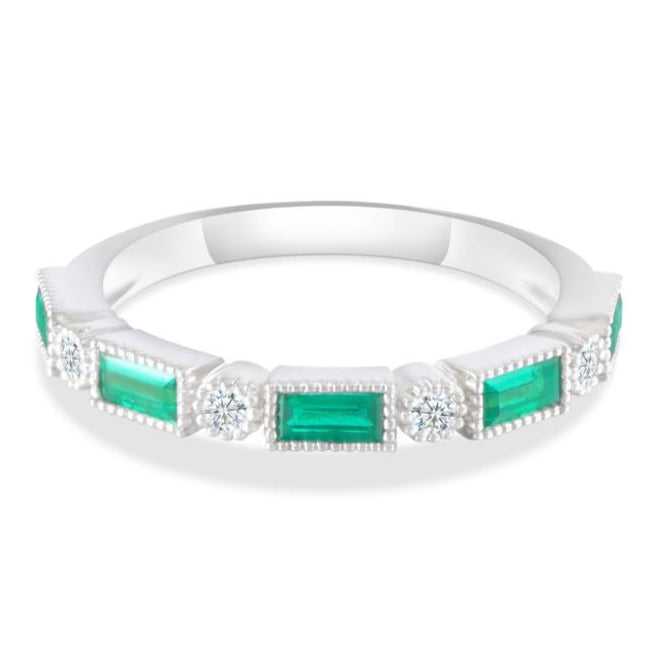 Delicate Emerald Pave Wedding Ring