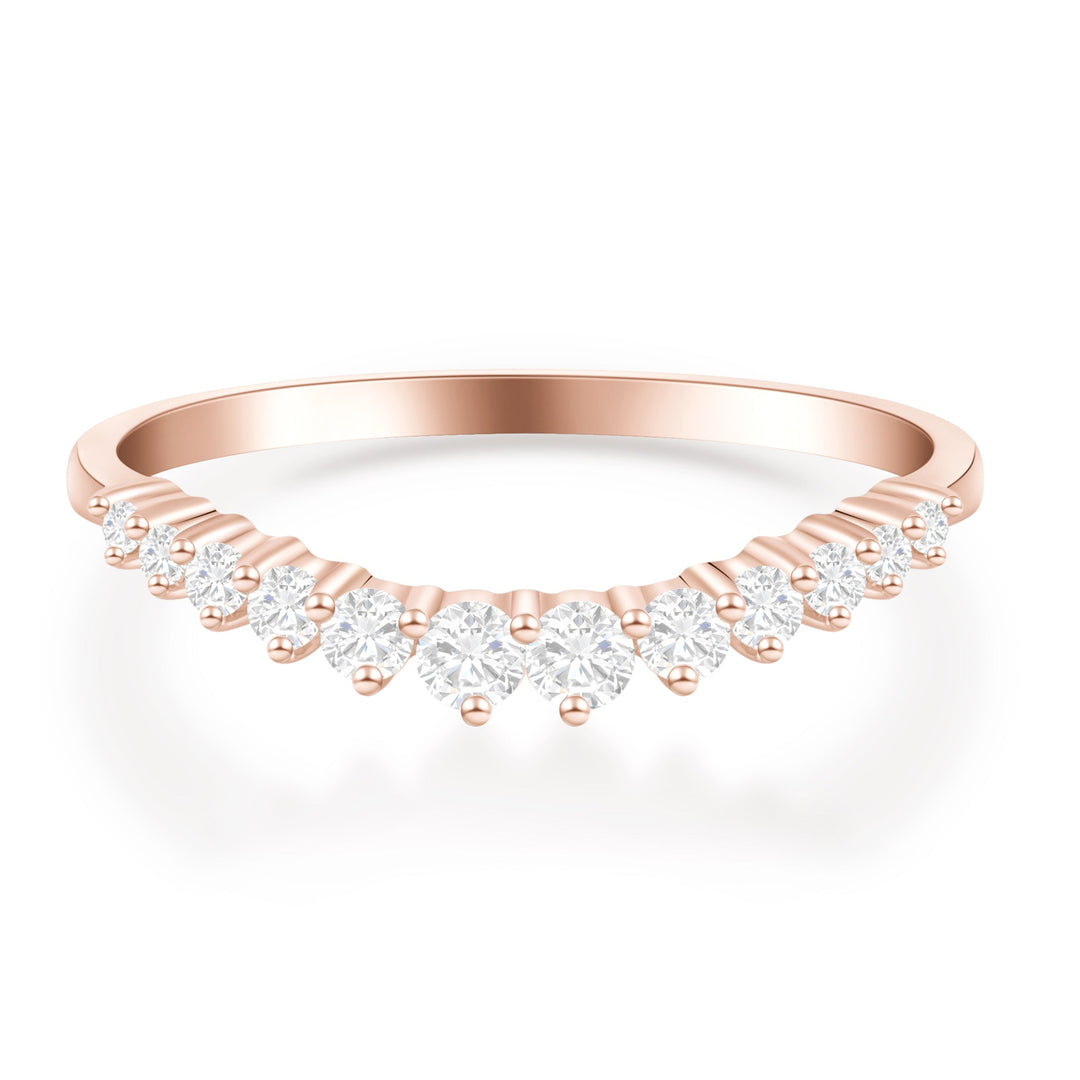 Delicate Curved Round Cut Pave Setting Wedding Ring