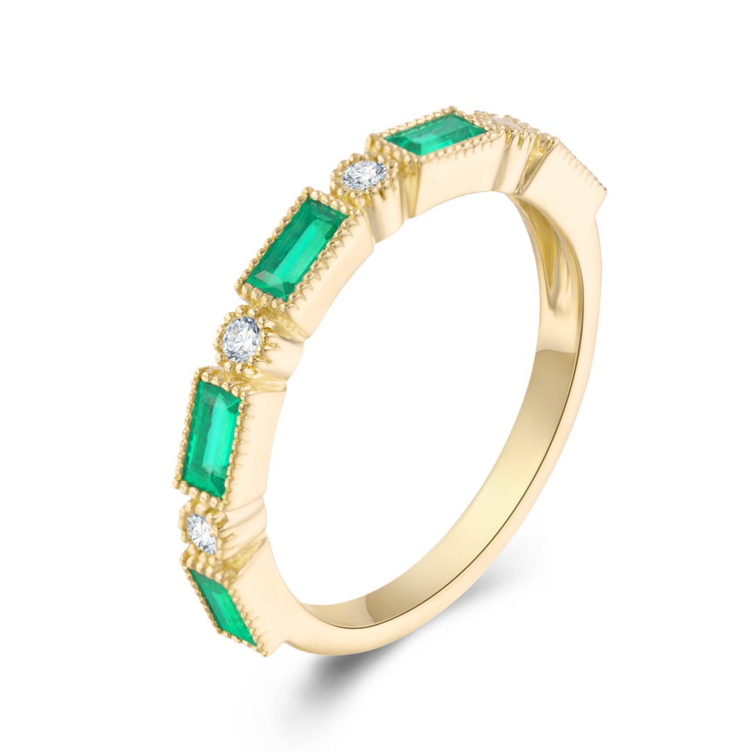 Delicate Emerald Pave Wedding Ring