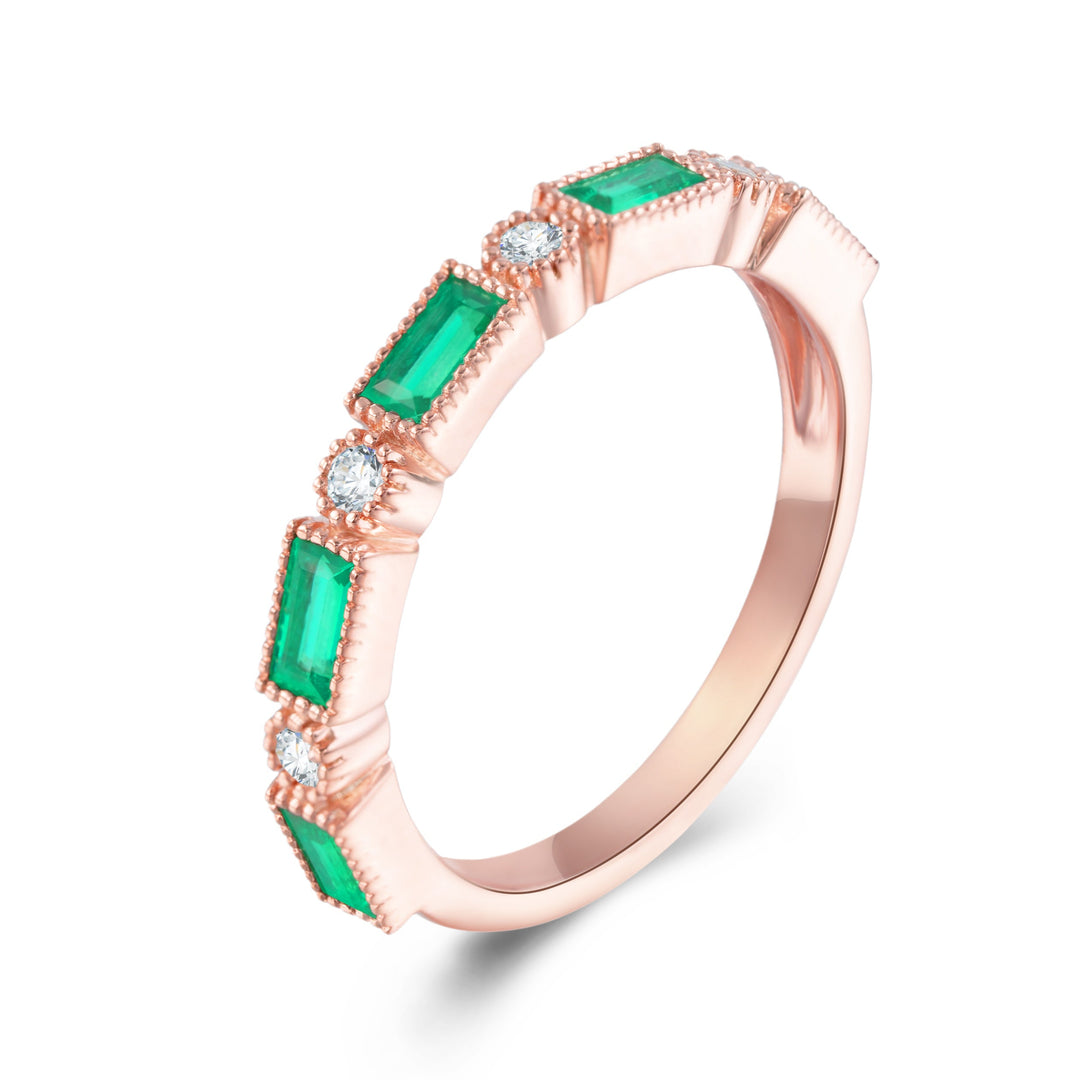 Delicate Emerald Pave Wedding Ring