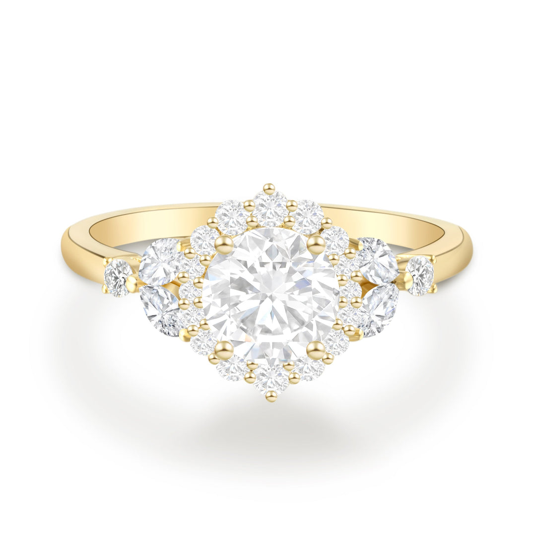 Dainty Flower Shape Round Cut Halo Engagement Ring