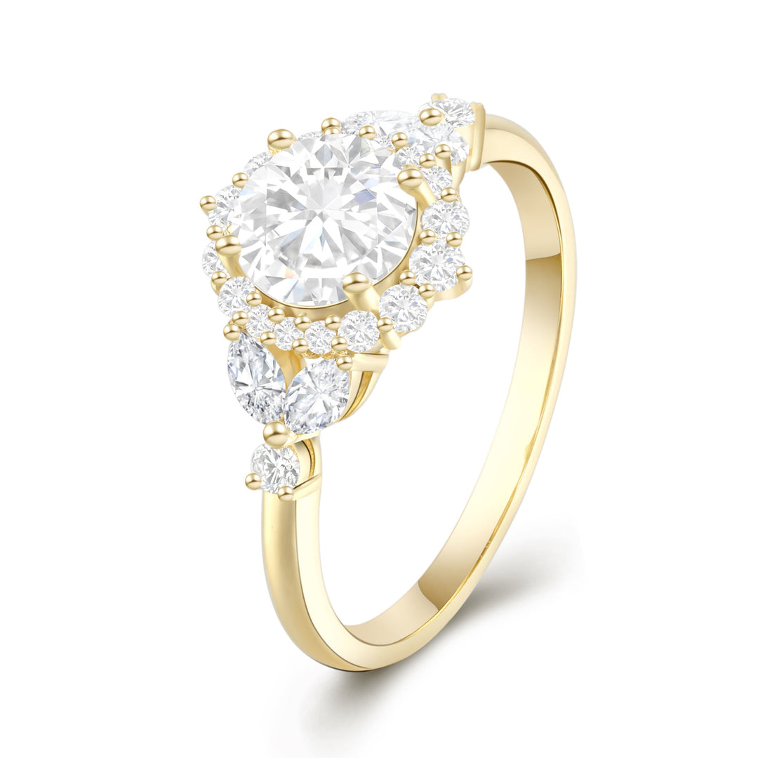 Dainty Flower Shape Round Cut Halo Engagement Ring