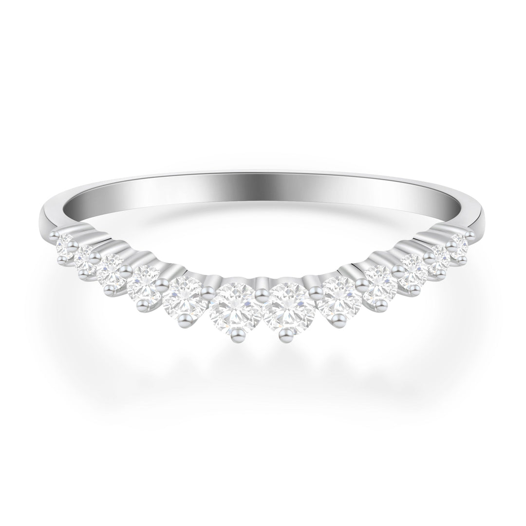 Delicate Curved Round Cut Pave Setting Wedding Ring