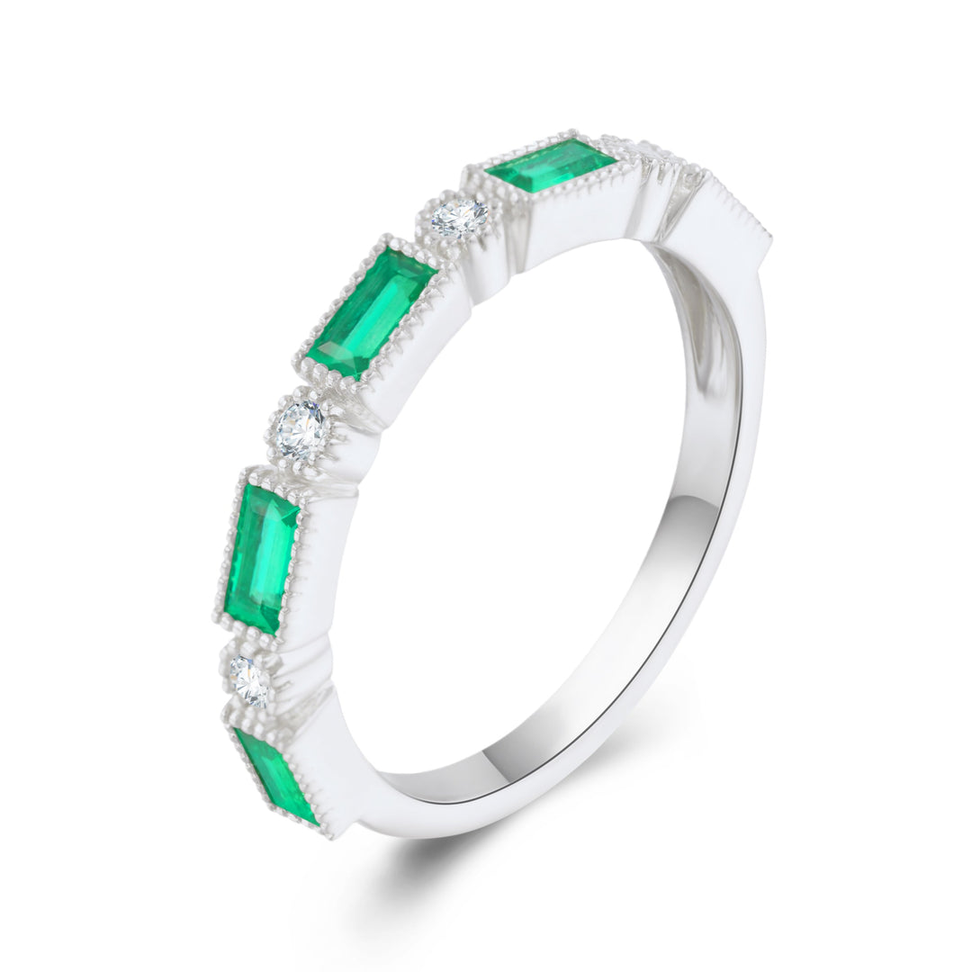 Delicate Emerald Pave Wedding Ring