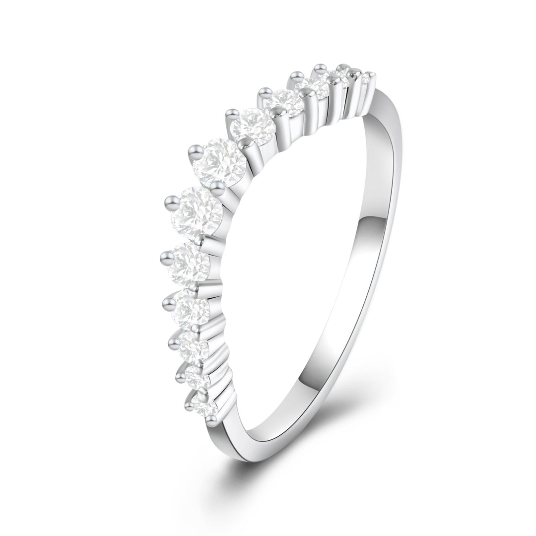 Delicate Curved Round Cut Pave Setting Wedding Ring