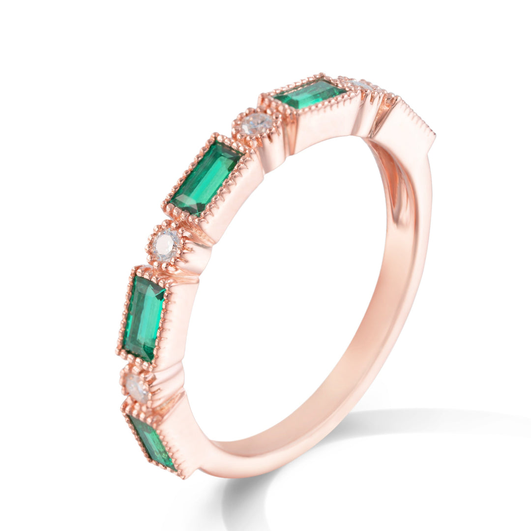 Delicate Emerald Pave Wedding Ring